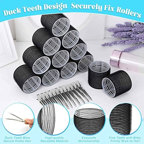 Jumbo Hair Curlers Rollers, 12Pcs Hair Roller Curlers Self Grip Holding Rollers with12 Stainless Steel Duckbill Clips for Long Hair Volume (Black) - Image 6