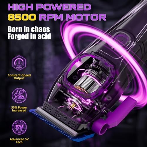 SUPRENT Professional Hair Clippers for Men - Cordless Barber Clippers & Zero-gapped Trimmer Set, High Speed Motor Haircutting Kit Blue Titanium-Coated Blades (Purple + Black) - Image 2