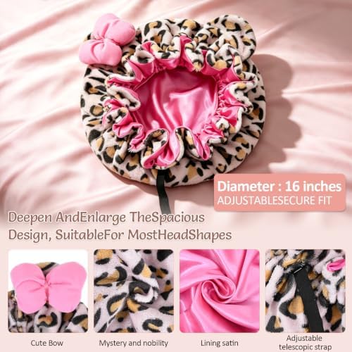 Cute Bear Ears Bow Bonnet Adjustable Sleep Cap Women Large - Image 6