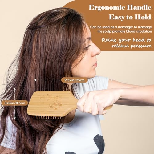 Sofmild Bamboo Hair Brush with Tail Comb, Detangling Paddle Brush - Image 4