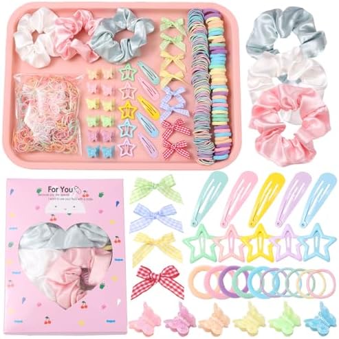 Rosvia 533PCS Hair Accessories Set for Girls,Mini Butterfly Hair Clips and Elastic Hair Ties,Satin Silk Scrunchies,Hair Kit for Toddler Girls by Unknown