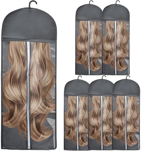 5Pcs 31.5in Hair Extension Holder Wig Storage Bag with Hanger, Grey by Unknown