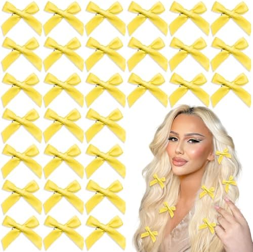 30PCS Yellow Hair Bows Cute Small Hair Bows Satin Bowknot Hair Clips Y2K Hair Accessories for Girls by YAEISM
