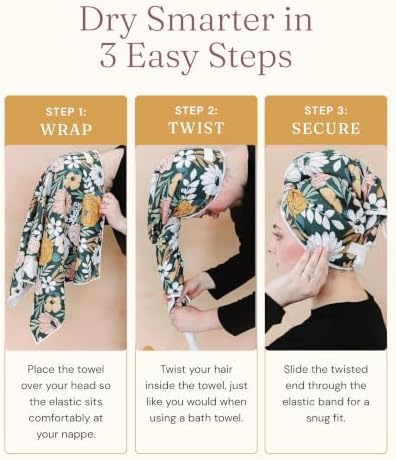 Microfiber Hair Towel Wrap for Women - Anti-Frizz Quick Dry Hair Wrap for Long Hair - Hair Towels for Women, Hair Drying Towel Wrap-Teal Butterfly Floral - Image 4