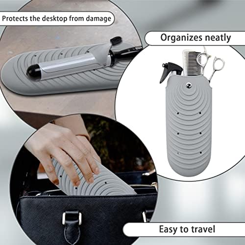 Heat Insulating Silicone Mat Pouch for Hair Styling Tools, Curling & Flat Irons Anti-Slip Travel Cover, Small Portable Straightener Pad for Curler Wands Storage, Hot Waver (Grey) - Image 4
