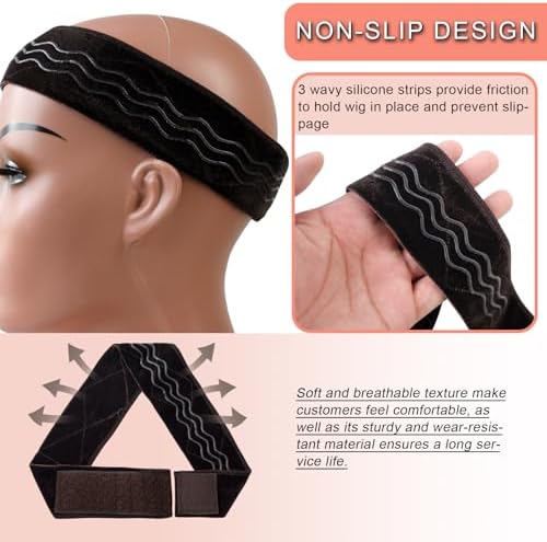 Wig Grip Band Flexible Velvet Scarf Adjustable Comfort Band Headband Wig Comfort Non-Slip Adjustable Fasten Wig Bands with Wavy Silicone (Dark Brown) - Image 6
