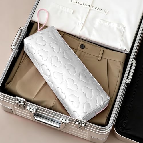 Heat Resistant Hair Tools Travel Bag, Portable Storage Case Pouch with Heart Pattern for Curling Irons, Flat Irons, Hair Straighteners and Accessories (White) - Image 5