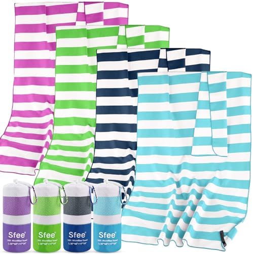 Sfee 4 Pack(8Pcs) Microfiber Travel Towel, Beach Towel Quick Dry Towel Camping Towel Super Absorbent Compact Lightweight Sports Gym Towels for Beach, Gym, Hiking, Pool, Backpacking, Bath, Yoga by Sfee