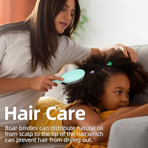 Boar Bristles Hair Brush for Women and Men, Detangling Hair Brush for Smoothing Massage Add Shine, Nylon&Boar Bristles Detangler brush for Hair Healthy (1 Pack-MintGreen) - Image 4