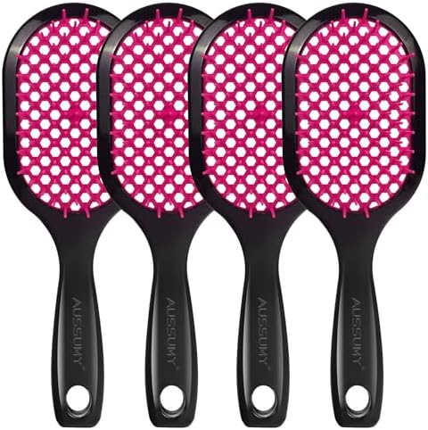 4 Pack Vented Detangling Hair Brush - Detangler Hairbrush with Soft Bristles for Effortless Tangle Free - Ideal for Wet Dry or Curly Damaged Hair for Women Men Kids by Aussumy