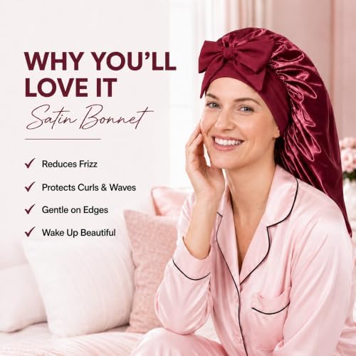 2Pcs Long Hair Bonnet for Sleeping, Satin Braid Bonnet for Women - Image 4
