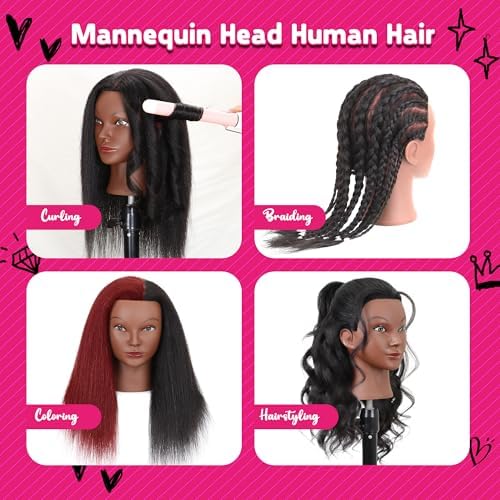 Mannequeenhead Human Hair Mannequin Head for Braiding Styling with stand - Image 5