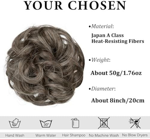 CJL HAIR Large Messy Bun Hair Piece Wavy Curly Scrunchies Synthetic Chignon Ponytail Hair Extensions Thick Updo Hairpieces for Women Pepper Brown - Image 2