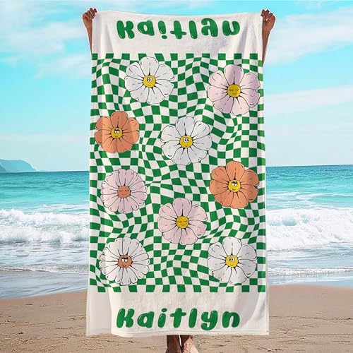 JML Custom Flower Beach Towel with Name, Microfiber, 30 x 60 in by JML