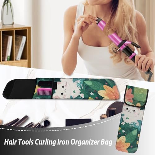 Cute Cat Travel Case for Flat Iron Heat-Resistant Curling Iron Sleeve Travel Thickening Hair Straightener Curler Storage Bag Travel Hair Accessories Organizer - Image 5