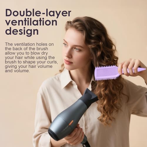 Curl Defining & Detangling Brush – Dual-Vented Curly Hair Brush for Wet & Dry Hair with Flexible Bristles – Reduces Frizz & Smooths Knots – For All Hair Types & Users (Purple) - Image 5
