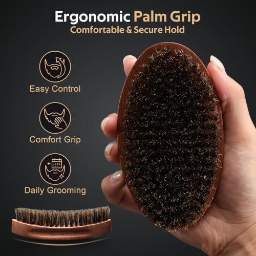GAINWELL Boar Bristle Beard Brush, Wooden 360 Wave Brush for Men - Image 5