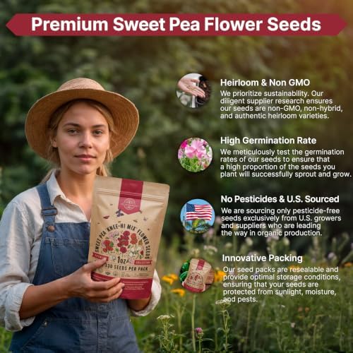 Sweet Pea Knee High Mix Seeds 1oz Over 330 Non-GMO Heirloom Seeds for Planting Flowers in Individual Packet, Home Indoor & Outdoor Gardening - Image 6