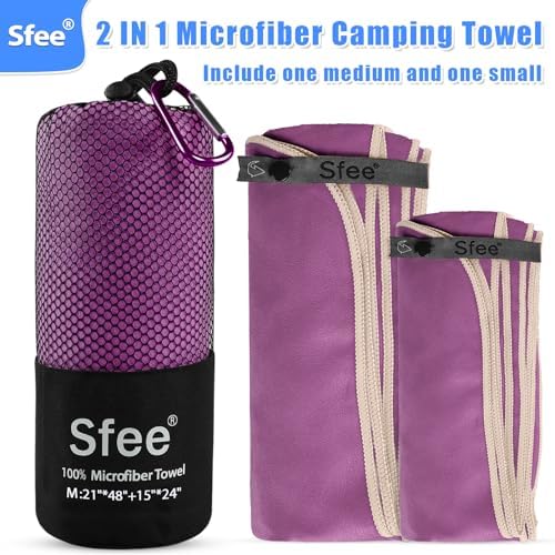 Sfee 2 Pack Microfiber Travel Towel, Quick Dry & Super Absorbent, Lightweight, Rectangular Bath Towel, Modern Purple Sports Towel for Gym, Hiking, Pool, Backpacking, Bath, Yoga - Image 6