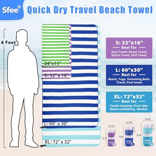Sfee 4 Pack(8Pcs) Microfiber Travel Towel, Beach Towel Quick Dry Towel Camping Towel Super Absorbent Compact Lightweight Sports Towel Gym Towel Set for Beach, Gym, Hiking, Pool, Backpacking, Yoga - Image 6