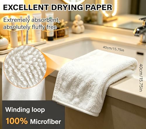 White Dual-Sided Microfiber Face Towels, 3pcs 16"x16" Ultra Absorbent Quick Dry Hair Towels, Exfoliating Face Cloths for Dead Skin, Makeup Remover & Sensitive Skin, Lint-Free Reusable Cleansing Cloths - Image 6