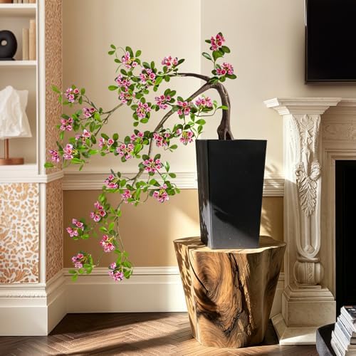 Large Artificial Bonsai Tree Artificial Flowering Tree Indoor Faux Decorative Plant for Living Room Home Office Décor Lifelike Branching & Natural Leaf Color Tree Madagascar Almond Style (Rose Red) - Image 6