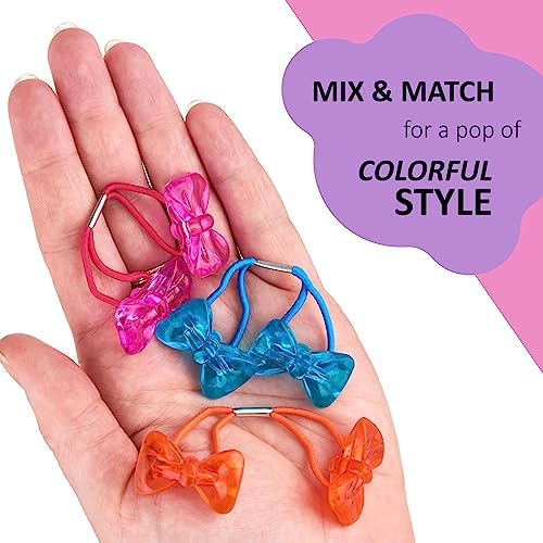 Expressions 24pc Ponytailers Hair Elastics, Mini Bow-Shaped Multicolored Twin Beads Bauble Ponytail Holders, Toddler Hair Accessories, Kids Value Pack - Image 4