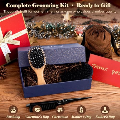 Mini Boar Bristle Hair Brush British Craftsmanship Handmade - Image 4