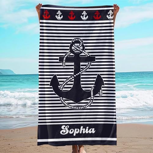 JML Personalized Beach Towel with Name, Custom Anchor Beach Towel, Customized Microfiber Pool Towel, Quick Dry & Absorbent Swim Towel for Adult,Anniversary, Birthday, Summer Holiday,Vacation by JML