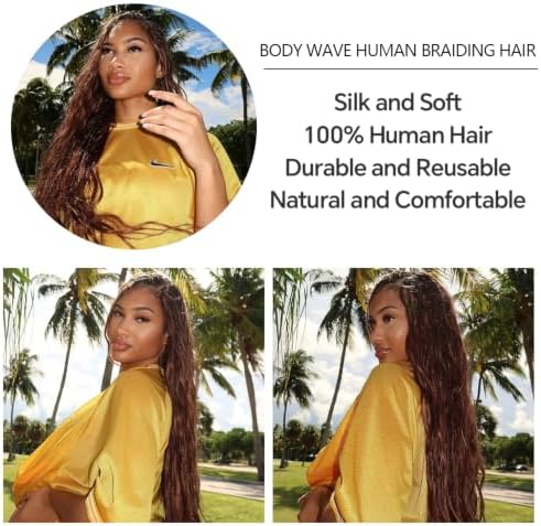 YWIGS Body Wave Bulk Human Braiding Hair for Boho Braids 50G #4/30 18inch - Image 5