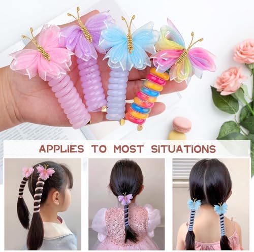 8 Pcs Butterfly Telephone Wire Hair Bands for Kids Girls Colorful Butterfly Spiral Hair Ties Phone Cord for Kids Butterfly Braided Ponytail Hair Bands DH- (Mesh) - Image 5