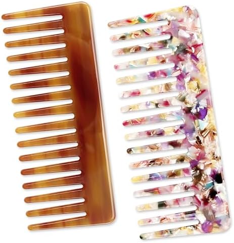 Hair Detangling Comb, 2 Pack Large Cellulose Acetate Wide Tooth by TaShow