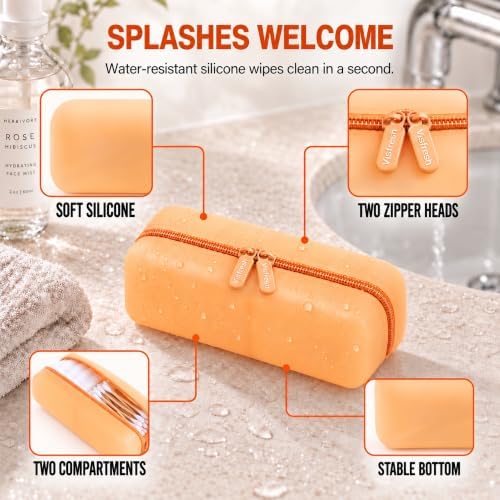 Cotton Pad Swab Travel Case, 2-in-1 Waterproof Organizer - Peach Glow - Image 4