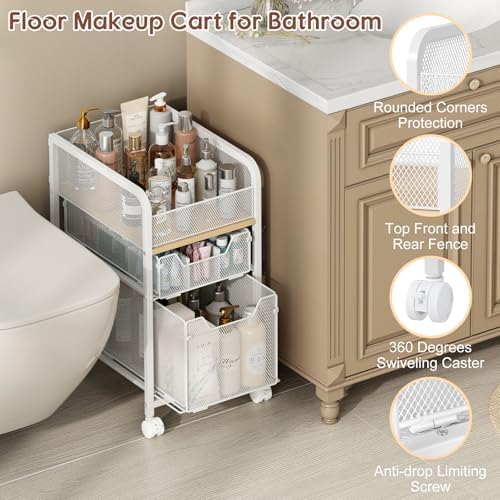 Hongtamoya Rolling Makeup Cart Organizer with 2 Drawers, Under Desk Storage - Image 5