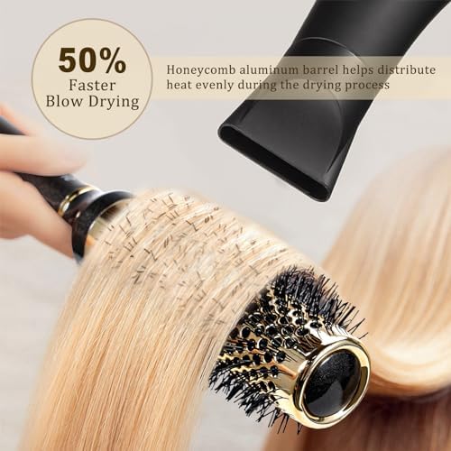 SHINLEA Small Round Brush for Blow Drying, Aluminum Thermal Roller for Short Hair Bangs, Salon Styling Hairbrush for Women Curly Straight Hair, 1.3" Barrel, 1.9 Inch with Bristles - Image 4