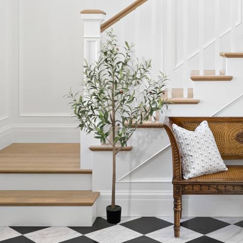 5FT Olive Tree Artificial Indoor, 60in Tall Faux Olive Tree with Pot, Fake Potted Tree with Fruits for Home Office Decor - Image 2