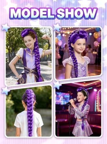 LUYI 38" Long Purple Braid Wig Anime Halloween Costume Accessories Sets - Image 6