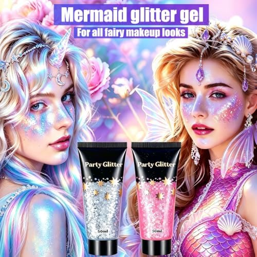 AROIC Glitter Gel Set 6 Colors, Face Body Hair Glitter for Rave Accessories - Image 2