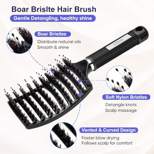 Boar Bristle Hair Brush, Detangler for Women Men, Wet & Dry Hair - Image 2
