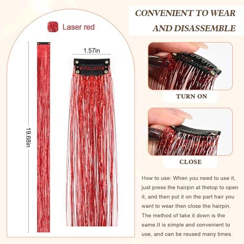 Leuceiy Hair Tinsel Clip in,Hair Accessories Tinsel Hair Extensions for Girls Pack of 6 Pcs 20 Inch,Fairy Hair Tinsel Kit,Heat Resistant New Years Festival Party - Image 2