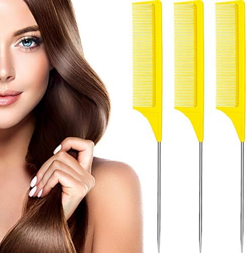 Leinuosen 3 Pack Rat Tail Comb Carbon Fiber,Yellow by Leinuosen