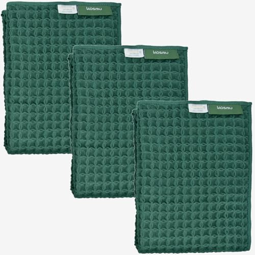 Luxury Organic Japanese Cotton Waffle Bath Towel | Thick, Absorbent, Quick Dry Bathroom Towels for Shower, Sauna, Onsen| Hotel & Spa Quality, Gift-Ready (Forest Green, Hand Towel (3 Pack)) by KOSMU