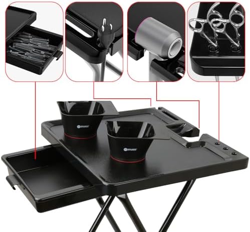 Folding Salon Rolling Tray Cart, Portable Mobile Workstation for Hairdresser, Esthetician & Tattoo Artist - Image 5