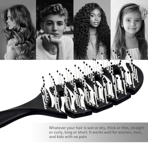 Detangler Hairbrush, Soft Bristle Detangling Brush for Straight, Wavy, Curly and Fine Hair, Dry and Wet, Quick Smoothing for Women and Men（Black） - Image 7