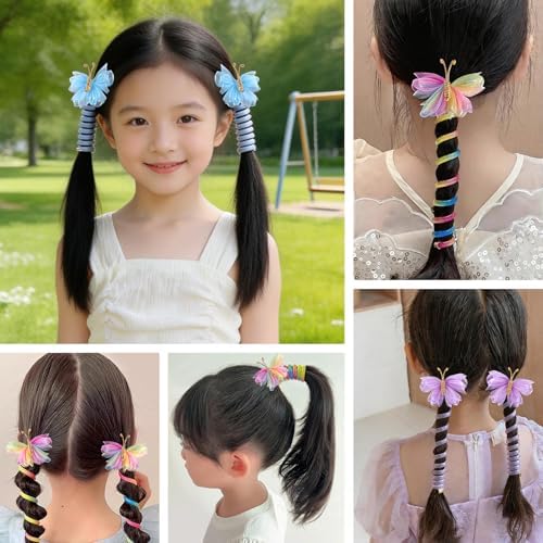8 Pcs Butterfly Telephone Wire Hair Bands for Kids Girls Colorful Butterfly Spiral Hair Ties Phone Cord for Kids Butterfly Braided Ponytail Hair Bands DH- (Mesh) - Image 3