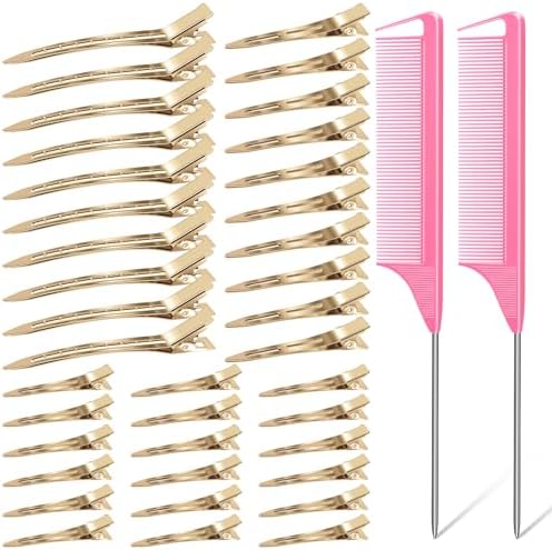 MORGLES 70PCS Metal Hair Roller Clips Golden with Rat Tail Combs for Women by Morgles