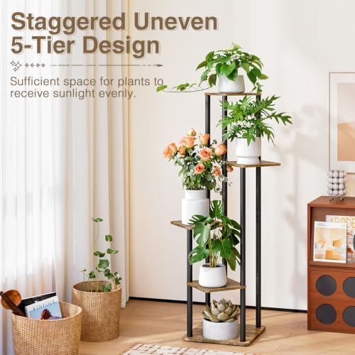 AZERPIAN Plant Stand Indoor Tall Corner Metal Plant Shelf MDF Board 5 Tier - Image 2