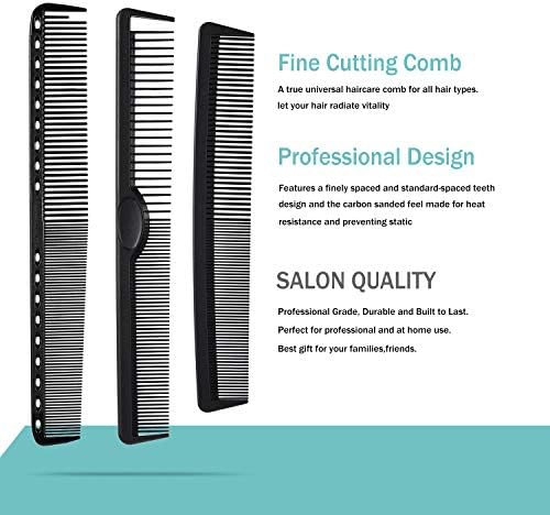 6 Pieces Carbon Fiber Hair Combs Set, General Styling Grooming Combs, Anti Static Heat Resistant Hairdressing Comb, Fine and Wide Tooth Hair Barber Rat Tail Comb - Image 2