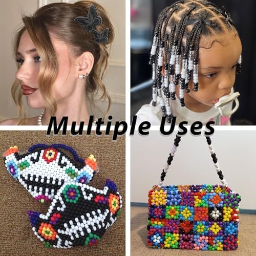 Black Hair Beads for Braids 100PCS Satin Hair Bows Embroidery Butterfly Hair Clips Gradient Large Beads Dreadlock Acrylic Pony Beads Hair Accessories for Women - Image 6