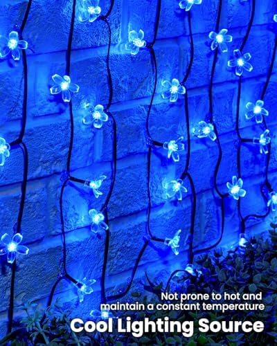 Brightown 60 LED Solar Flower String Lights for Outside Waterproof Fairy Lights for Garden Yard Fence Patio Christmas Tree Wedding Party Decor, Blue - Image 6